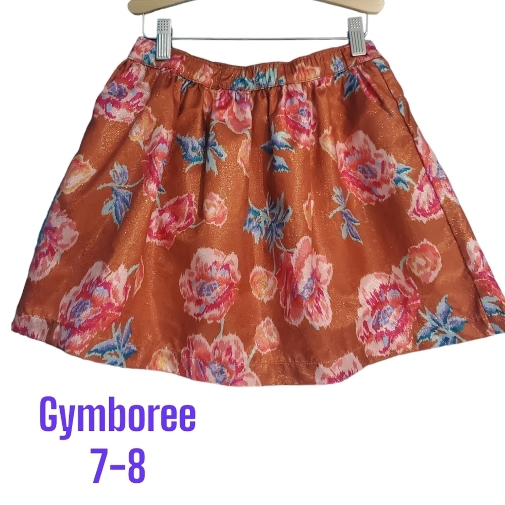 GYMBOREE Rust shimmer floral skirt with pockets size 7-8 *like new*